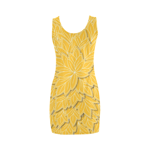 floating leaf pattern sunny yellow white Medea Vest Dress (Model D06)