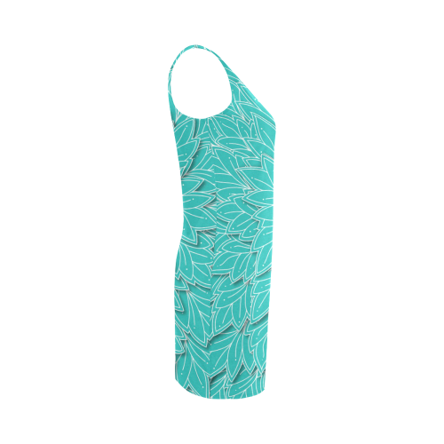floating leaf pattern turquoise teal white Medea Vest Dress (Model D06)