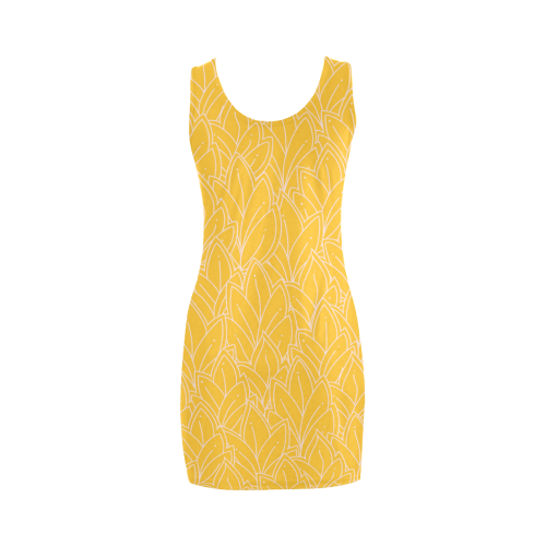 doodle leaf pattern sunny yellow white Medea Vest Dress (Model D06)