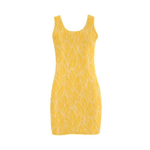 doodle leaf pattern sunny yellow white Medea Vest Dress (Model D06)