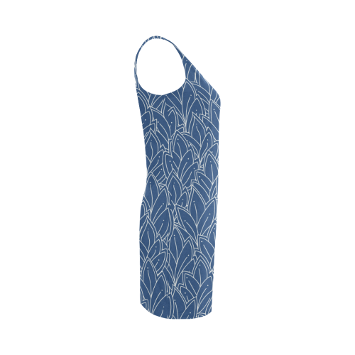 doodle leaf pattern navy blue & white Medea Vest Dress (Model D06)