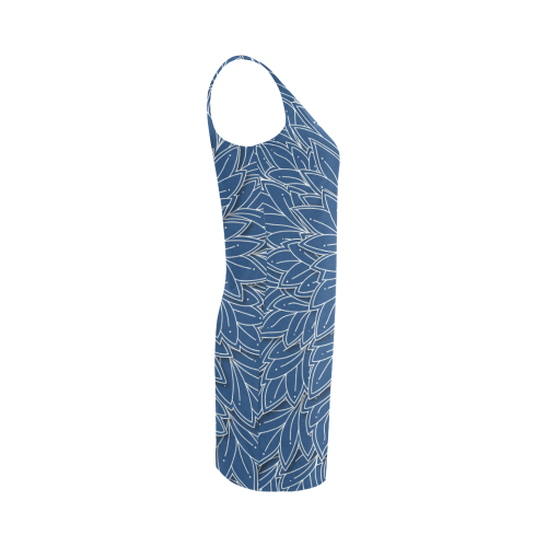 floating leaf pattern navy blue white Medea Vest Dress (Model D06)