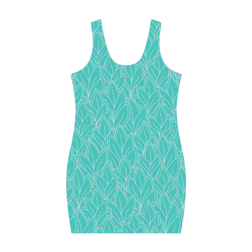 doodle leaf pattern turquoise teal white Medea Vest Dress (Model D06)