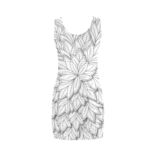 floating leaf pattern black white Medea Vest Dress (Model D06)