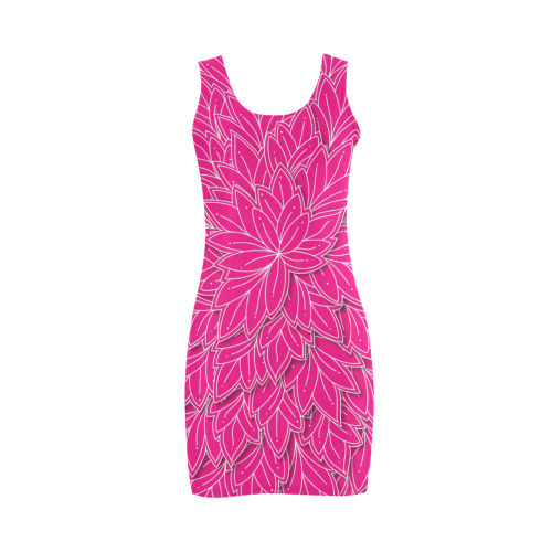 hot pink white floating leaf patttern Medea Vest Dress (Model D06)