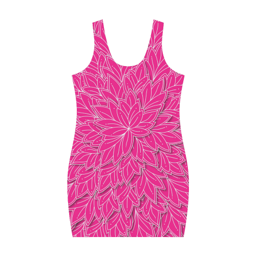 hot pink white floating leaf patttern Medea Vest Dress (Model D06)