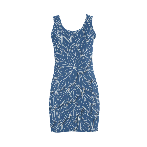 floating leaf pattern navy blue white Medea Vest Dress (Model D06)