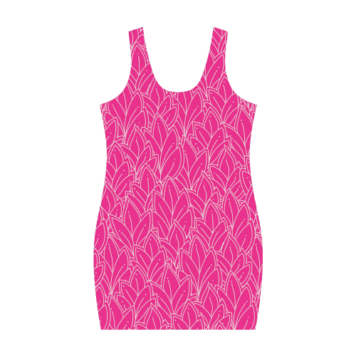 doodle leaf pattern hot pink & white Medea Vest Dress (Model D06)