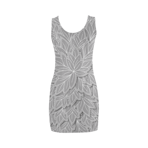 floating leaf pattern grey white nature Medea Vest Dress (Model D06)