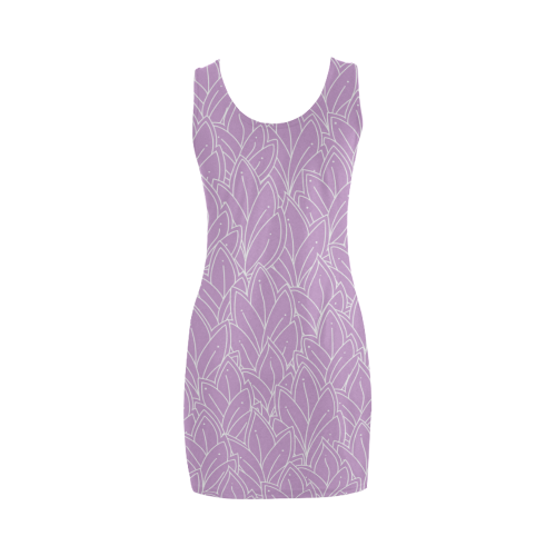 doodle leaf pattern purple lilac white Medea Vest Dress (Model D06)