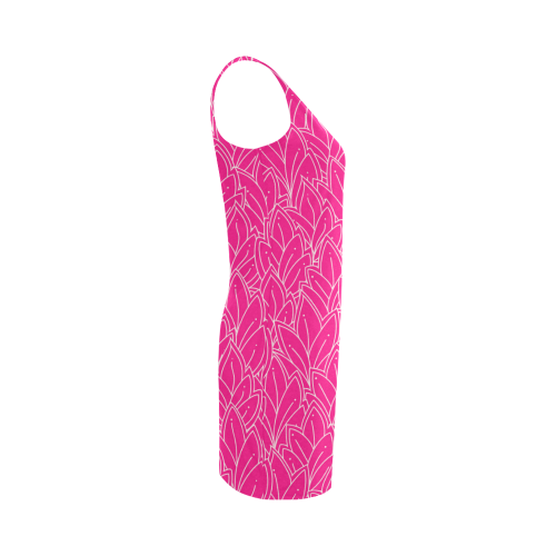 doodle leaf pattern hot pink & white Medea Vest Dress (Model D06)