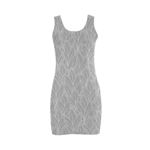 doodle leaf pattern grey & white Medea Vest Dress (Model D06)