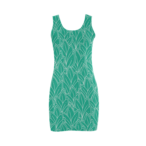 doodle leaf pattern emerald green & white Medea Vest Dress (Model D06)