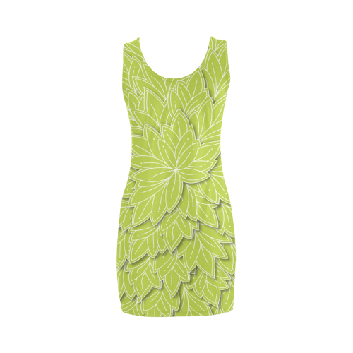 floating leaf pattern spring green white nature Medea Vest Dress (Model D06)