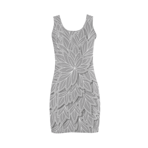 floating leaf pattern grey white nature Medea Vest Dress (Model D06)