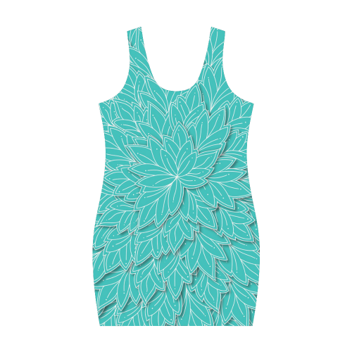 floating leaf pattern turquoise teal white Medea Vest Dress (Model D06)