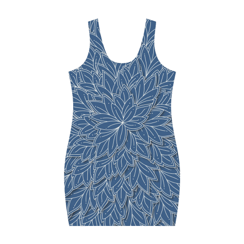 floating leaf pattern navy blue white Medea Vest Dress (Model D06)
