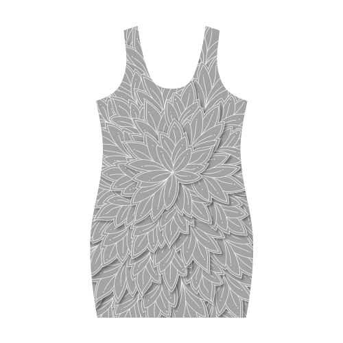 floating leaf pattern grey white nature Medea Vest Dress (Model D06)