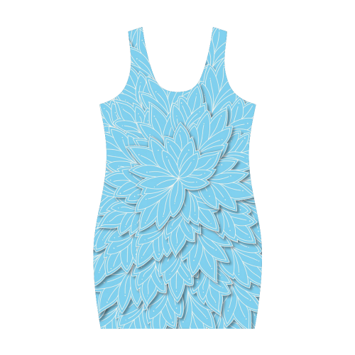 floating leaf pattern bright blue white Medea Vest Dress (Model D06)