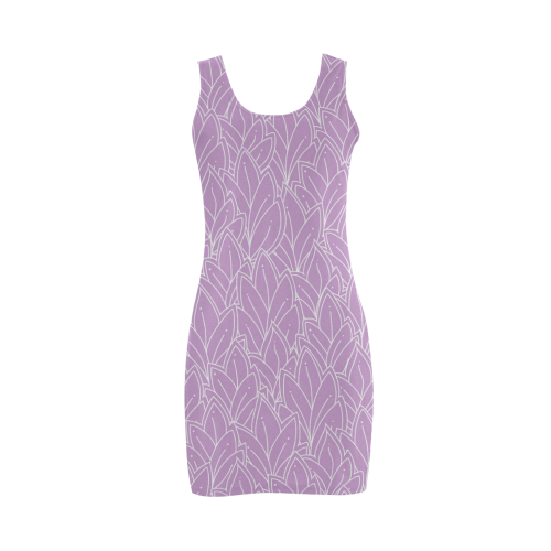doodle leaf pattern purple lilac white Medea Vest Dress (Model D06)