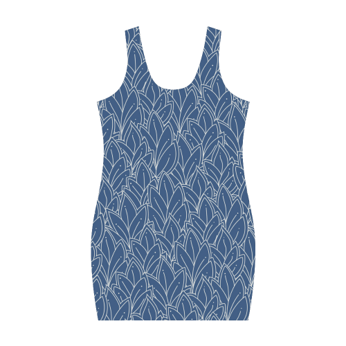 doodle leaf pattern navy blue & white Medea Vest Dress (Model D06)