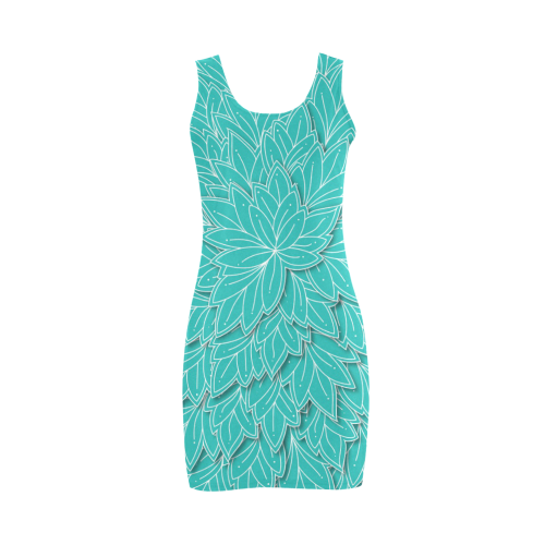 floating leaf pattern turquoise teal white Medea Vest Dress (Model D06)