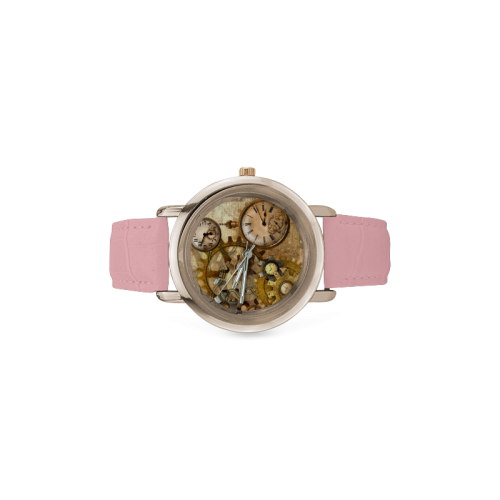 steampunk Women's Rose Gold Leather Strap Watch(Model 201)