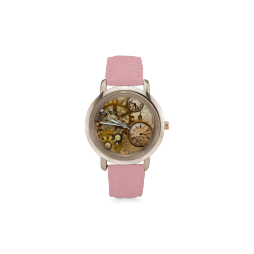 steampunk Women's Rose Gold Leather Strap Watch(Model 201)
