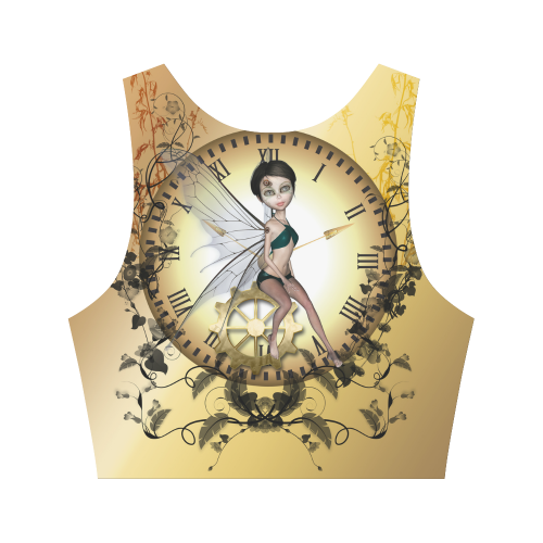 Steampunk, cute fairy, clocks and gears Women's Crop Top (Model T42)