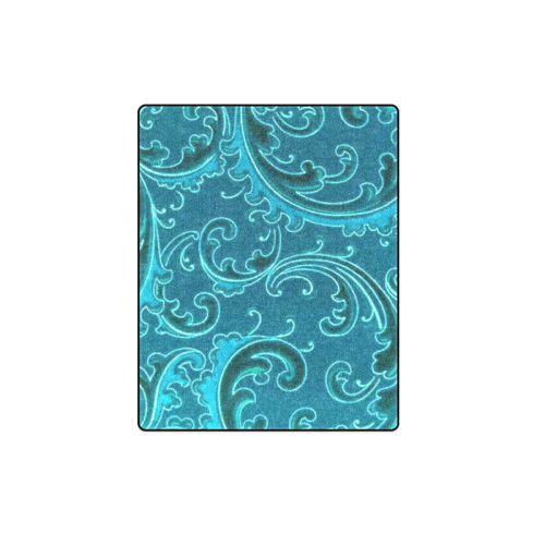 Vintage Swirls Curlicue Teal Turquoise Peacock Blanket 40"x50"