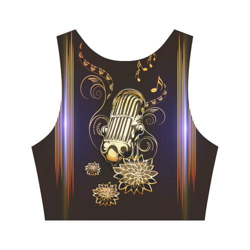 Music, microphone in gold Women's Crop Top (Model T42)