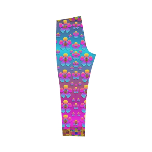 Freedom Peace Flowers Raining In Rainbows Capri Legging (Model L02)