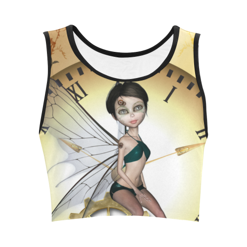 Steampunk, cute fairy, clocks and gears Women's Crop Top (Model T42)