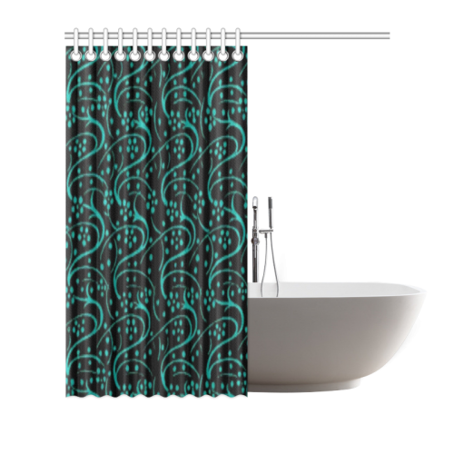 Vintage Swirl Floral Teal Turquoise Black Shower Curtain 72"x72"