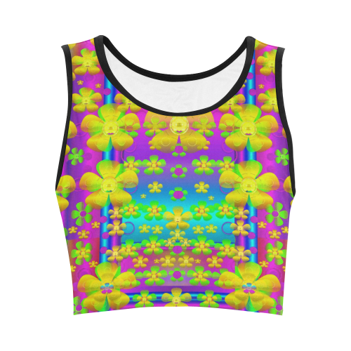 Outside the curtain it is peace florals and love Women's Crop Top (Model T42)