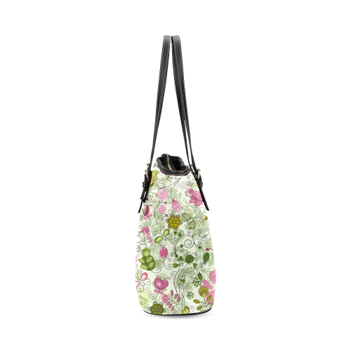 doodle flowers Leather Tote Bag/Small (Model 1640)