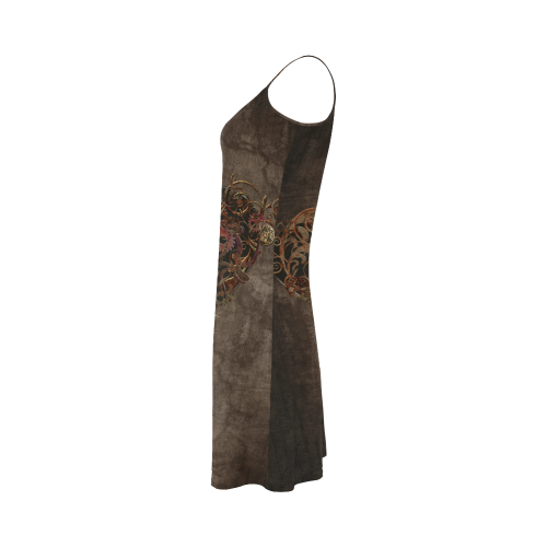 A decorated Steampunk Heart in brown Alcestis Slip Dress (Model D05)