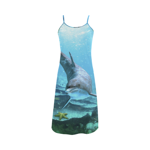A proud dolphin swims in the ocean Alcestis Slip Dress (Model D05)