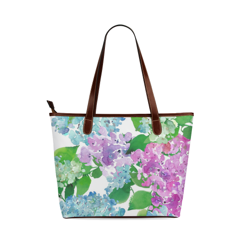 Watercolor Hydrangea Shoulder Tote Bag (Model 1646)