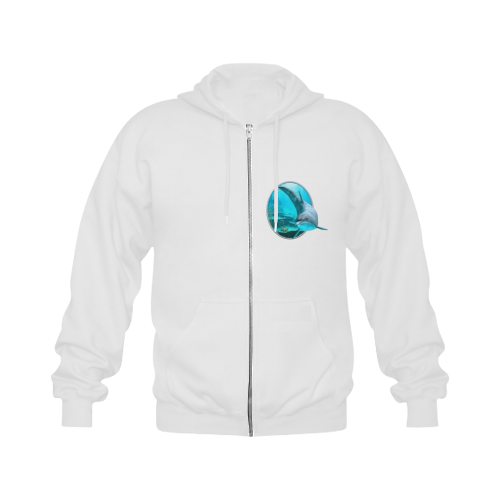 A proud dolphin swims in the ocean Gildan Full Zip Hooded Sweatshirt (Model H02)