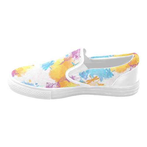 vibrant flower watercolor Women's Unusual Slip-on Canvas Shoes (Model 019)