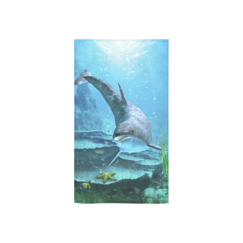 A proud dolphin swims in the ocean Custom Towel 16"x28"