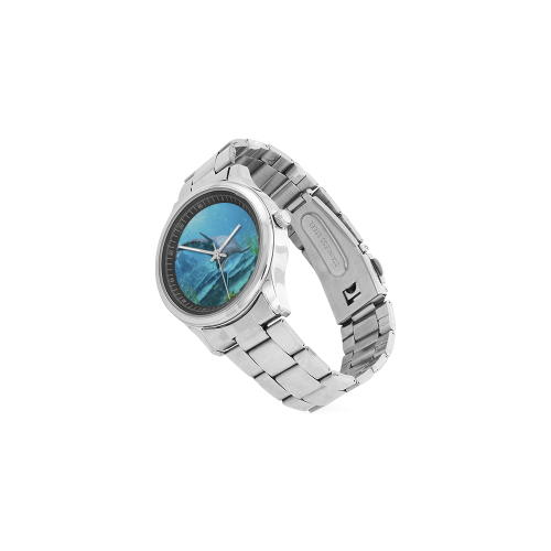 A proud dolphin swims in the ocean Men's Stainless Steel Watch(Model 104)
