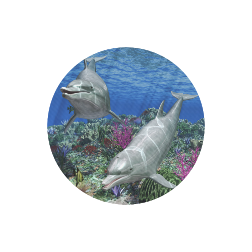 Two cute dolphins swim in the ocean Round Mousepad