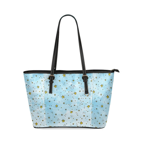 watercolor stars pattern Leather Tote Bag/Large (Model 1640)