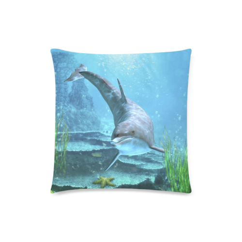 A proud dolphin swims in the ocean Custom Zippered Pillow Case 18"x18" (one side)