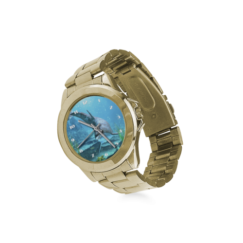 A proud dolphin swims in the ocean Custom Gilt Watch(Model 101)