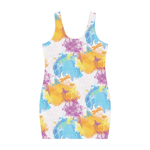 vibrant flower watercolor Medea Vest Dress (Model D06)