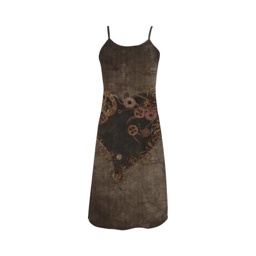 A decorated Steampunk Heart in brown Alcestis Slip Dress (Model D05)