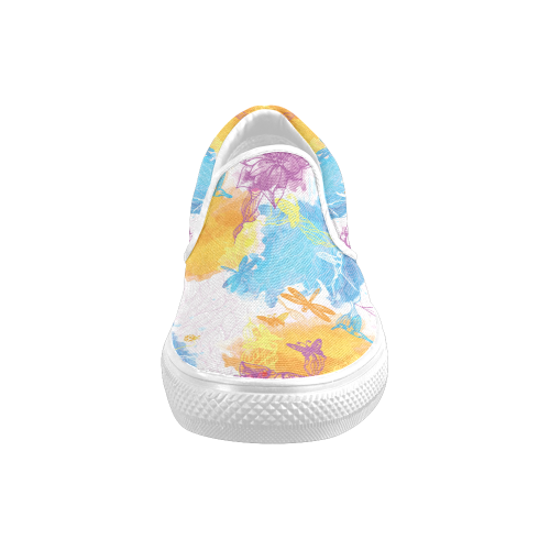 vibrant flower watercolor Women's Unusual Slip-on Canvas Shoes (Model 019)